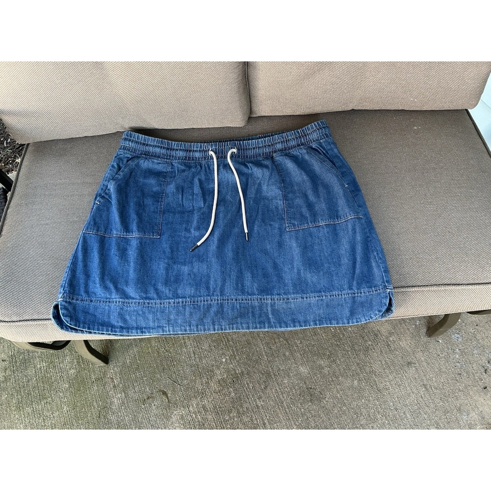 32 Degrees Mini Skort Blue Chambray Drawstring Size XL Inner Shorts Pockets